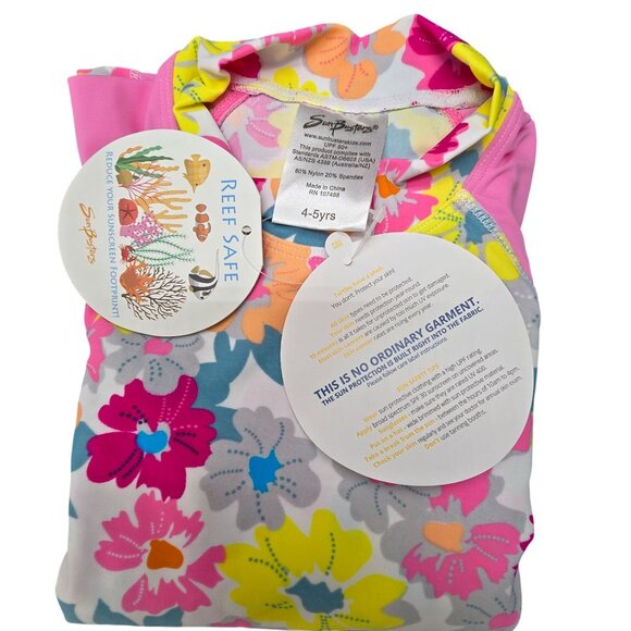 SunBusters Rash Guard Set 4-5Yrs UPF 50 Pink Floral Long Sleeve Short JJ4126 - Picture 3 of 7
